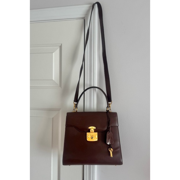 Certified Authentic Vintage Gucci Kelly Lock Key Brown Leather Shoulder Bag, COA - Picture 11 of 12